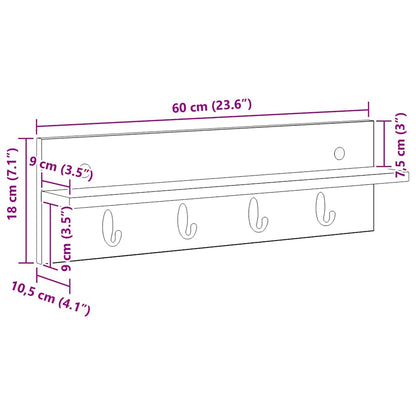 Wall-Mounted Coat Rack Smoked Oak 60 x 10.5 x 18 cm
