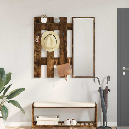 Wall-Mounted Coat Rack with Mirror Smoked Oak 100 x 10 x 100 cm