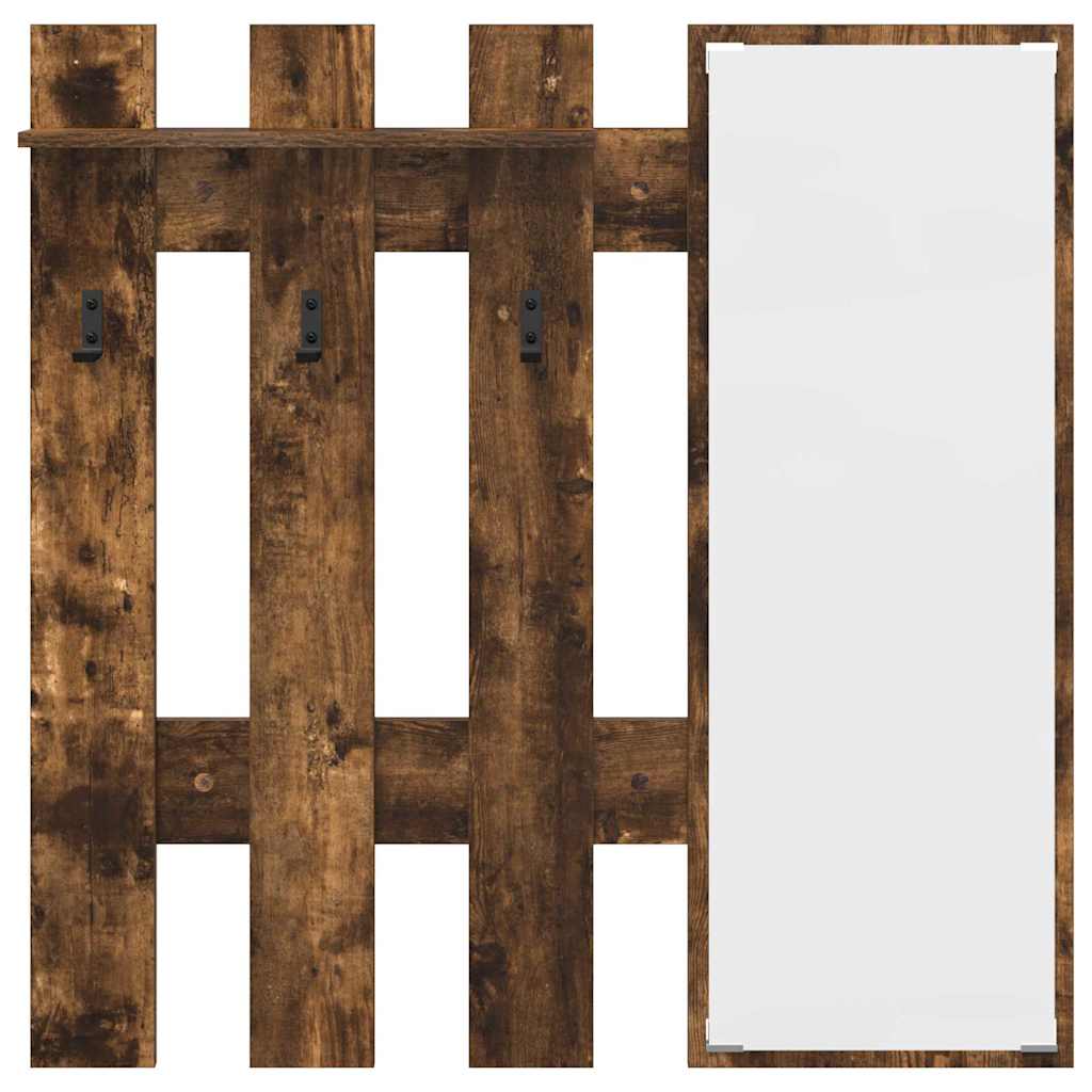 Wall-Mounted Coat Rack with Mirror Smoked Oak 100 x 10 x 100 cm