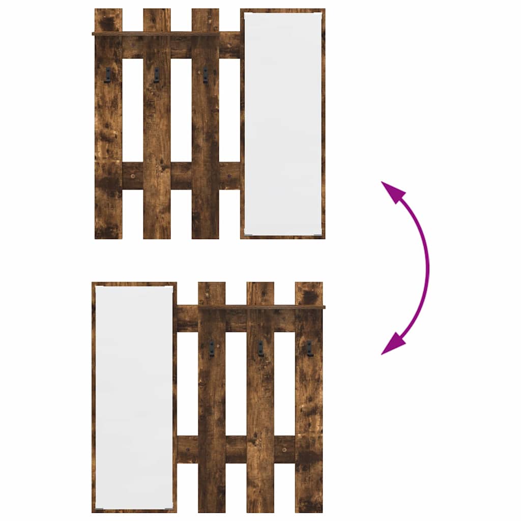 Wall-Mounted Coat Rack with Mirror Smoked Oak 100 x 10 x 100 cm