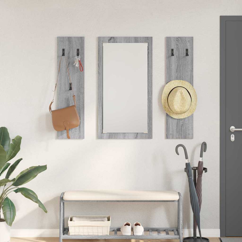 Wall-Mounted Coat Rack with Mirror Grey Sonoma 96 x 1.5 x 90 cm