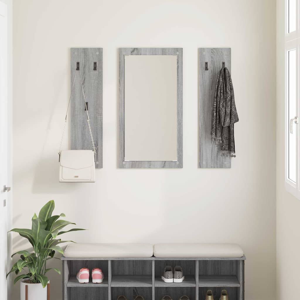 Wall-Mounted Coat Rack with Mirror Grey Sonoma 96 x 1.5 x 90 cm