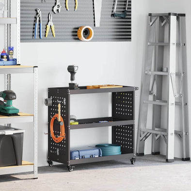 Tool Trolley with Shelf with Wheel with Storage Manual Black Medium Metal