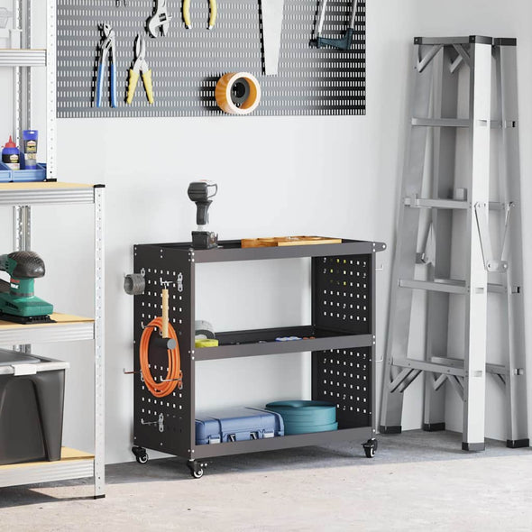 Tool Trolley with Shelf with Wheel with Storage Manual Black Medium Metal