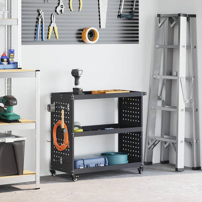 Tool Trolley with Shelf with Wheel with Storage Manual Anthracite Medium Metal