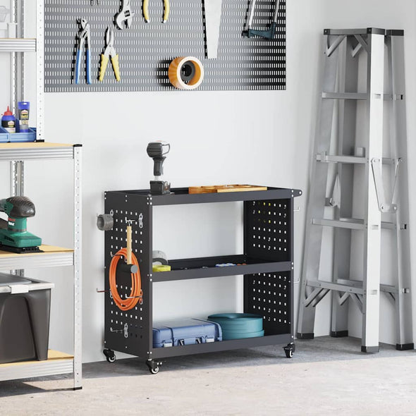 Tool Trolley with Shelf with Wheel with Storage Manual Anthracite Medium Metal