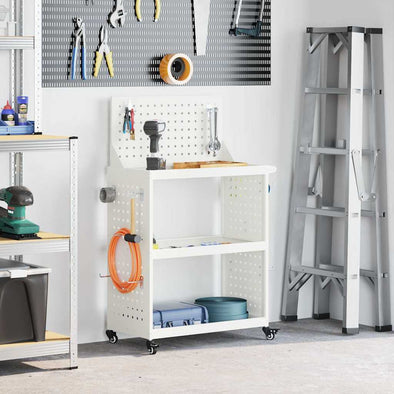 Tool Trolley with Shelf with Wheel with Storage Manual White 65 x 35 x 111 cm Metal