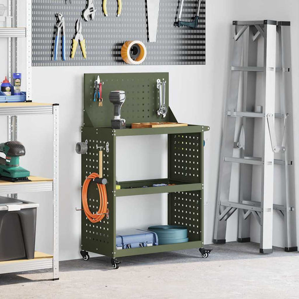 Tool Trolley Olive green 65 x 35 x 111 cm Powder-coated steel