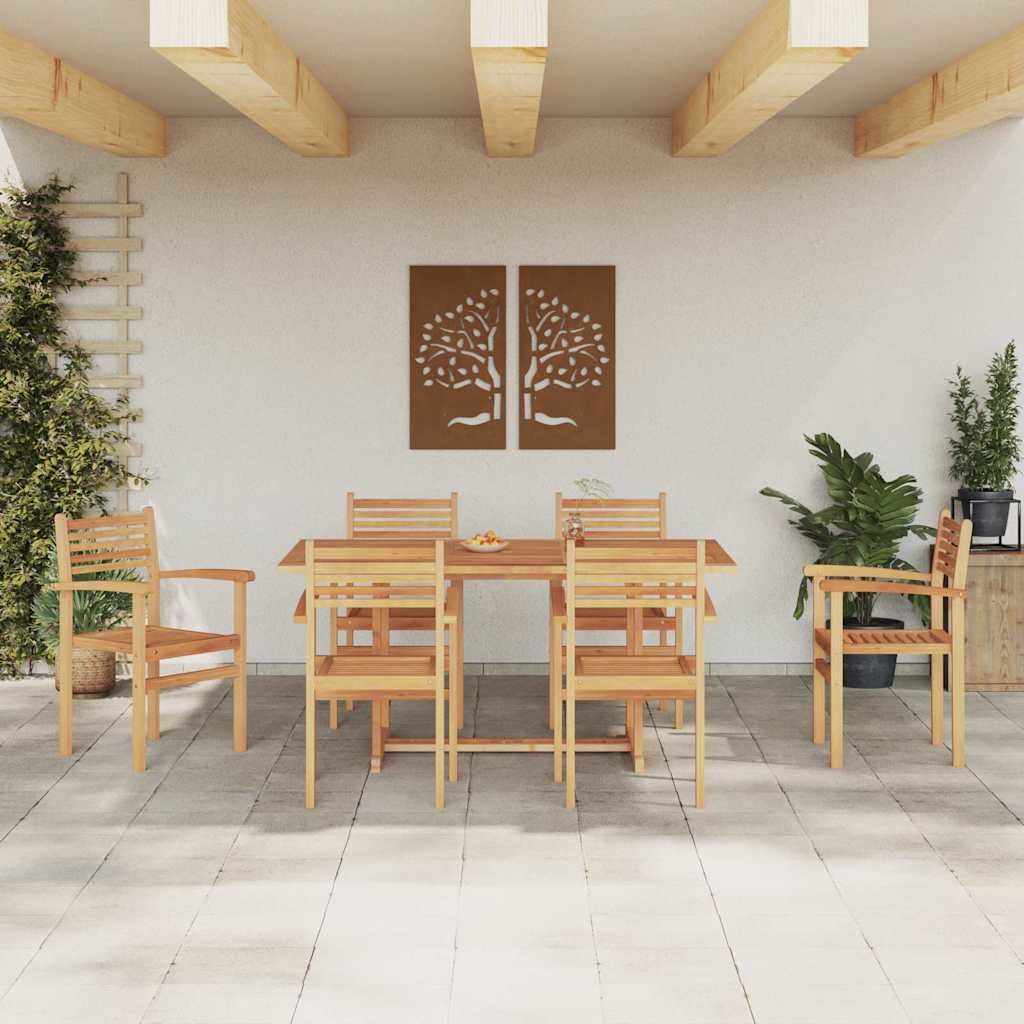 Garden Dining Set 7 pcs Natural Solid Acacia Wood
