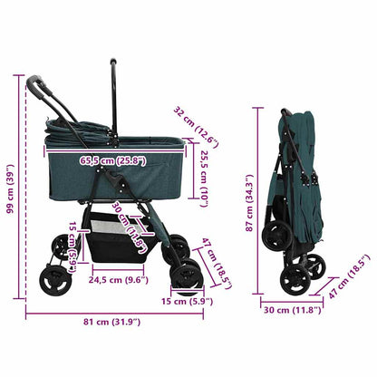 Folding Pet Stroller Adjustable Green 81 x 47 x 99 cm Polyester