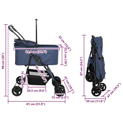 Folding Pet Stroller Adjustable Blue 81 x 47 x 99 cm Polyester
