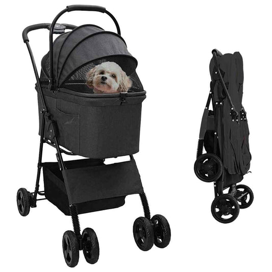 Folding Pet Stroller Black 81 x 47 x 99 cm 600D Oxford fabric