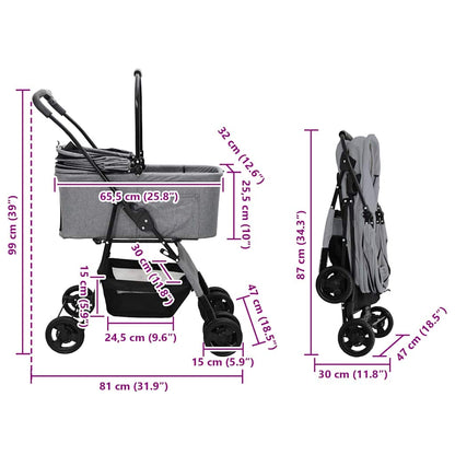 Folding Pet Stroller Adjustable Grey 81 x 47 x 99 cm Polyester