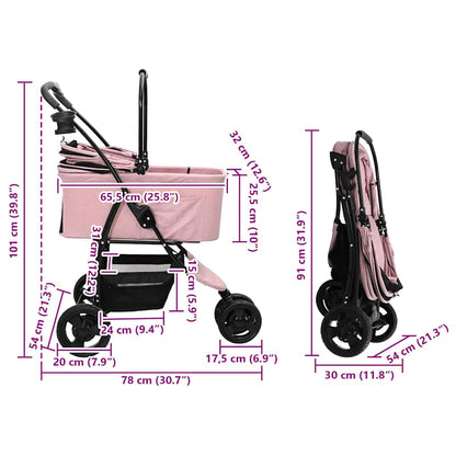 Folding Pet Stroller Adjustable Pink 78 x 54 x 101 cm Polyester