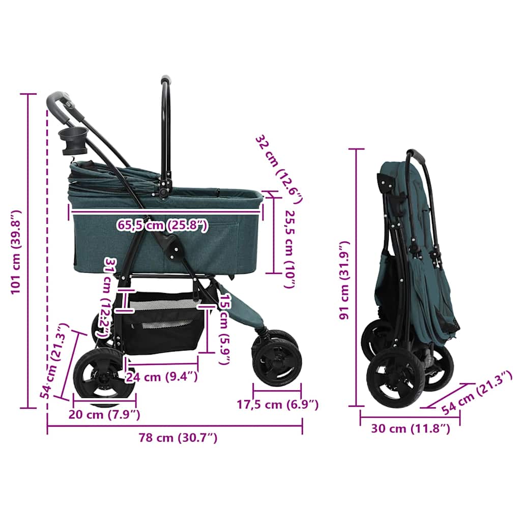 Folding Pet Stroller Green 78 x 54 x 101 cm Polyester