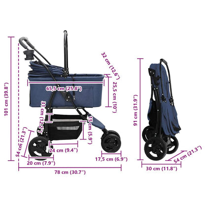 Folding Pet Stroller Adjustable Blue 78 x 54 x 101 cm Polyester