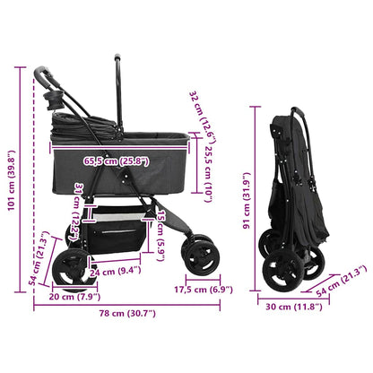 Folding Pet Stroller Black 78 x 54 x 101 cm Polyester