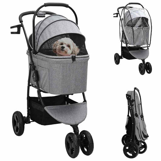Folding Pet Stroller Grey 78 x 54 x 101 cm 600D Oxford fabric