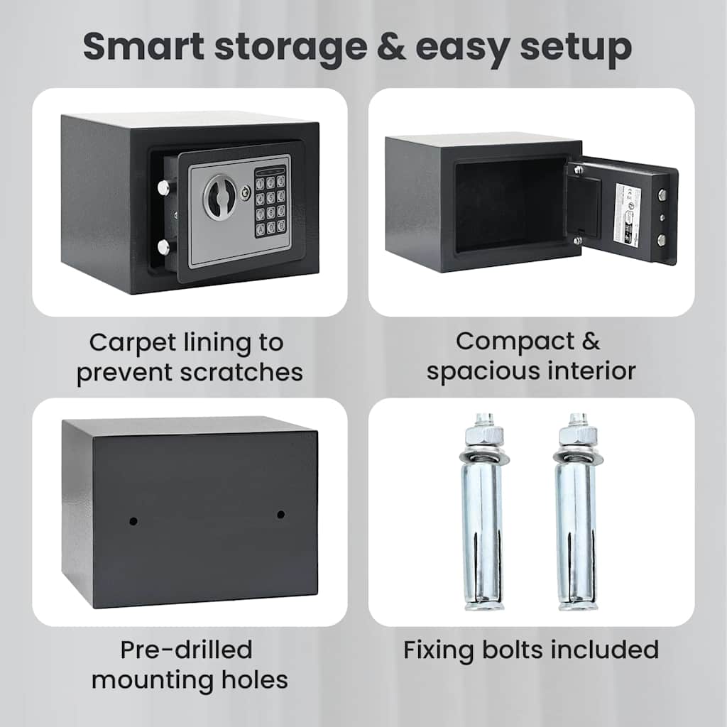 Digital Safe with Lock Dark grey 23 x 17 x 17 cm Steel