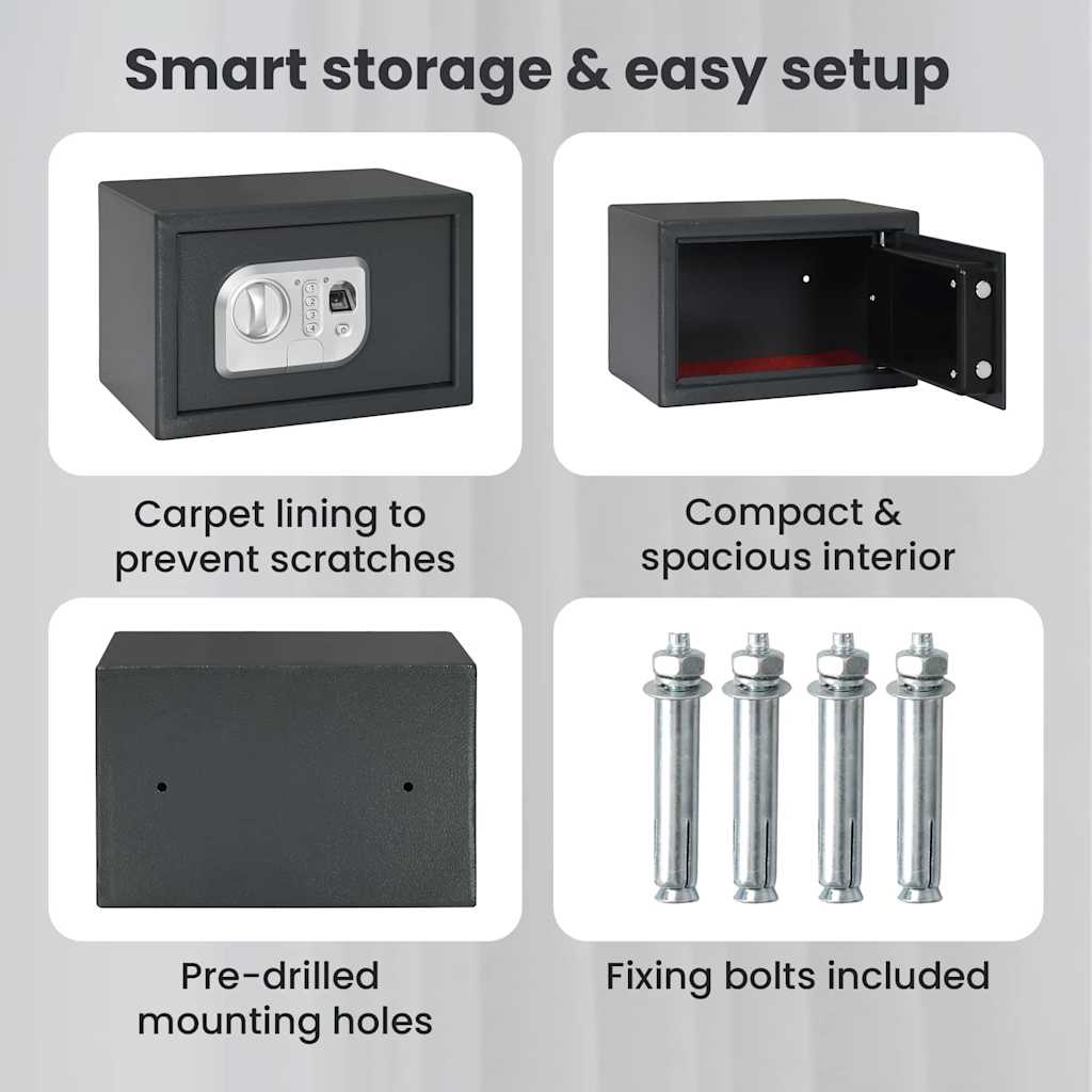 Digital Safe with Lock Dark grey 31 x 20 x 20 cm Steel