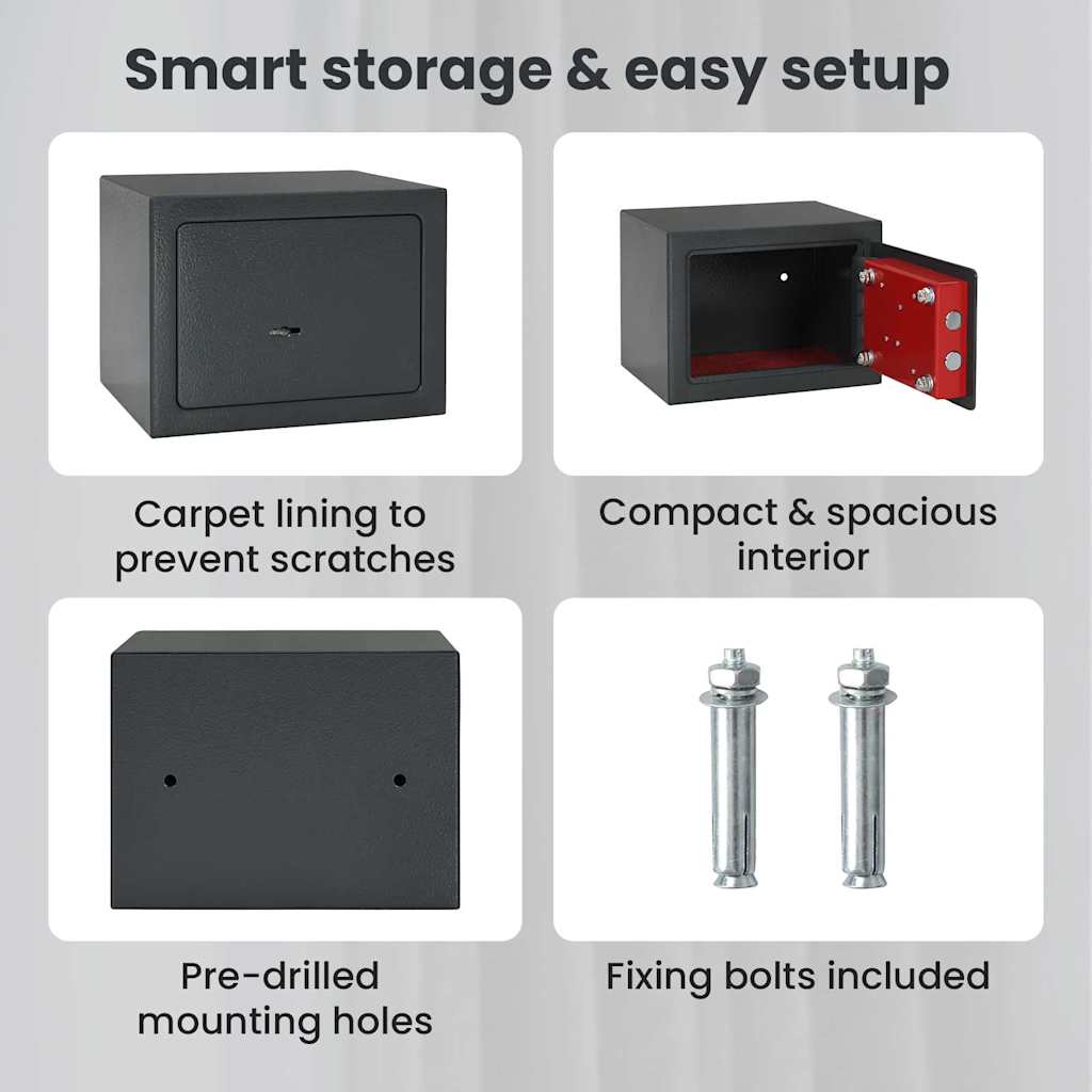 Safe Box with Lock Dark grey 23 x 17 x 17 cm Steel