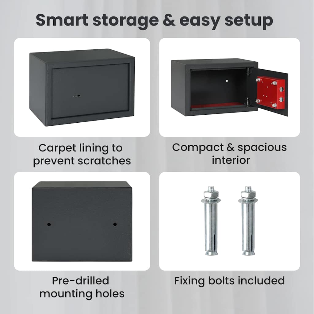 Safe Box with Lock Dark grey 31 x 20 x 20 cm Steel