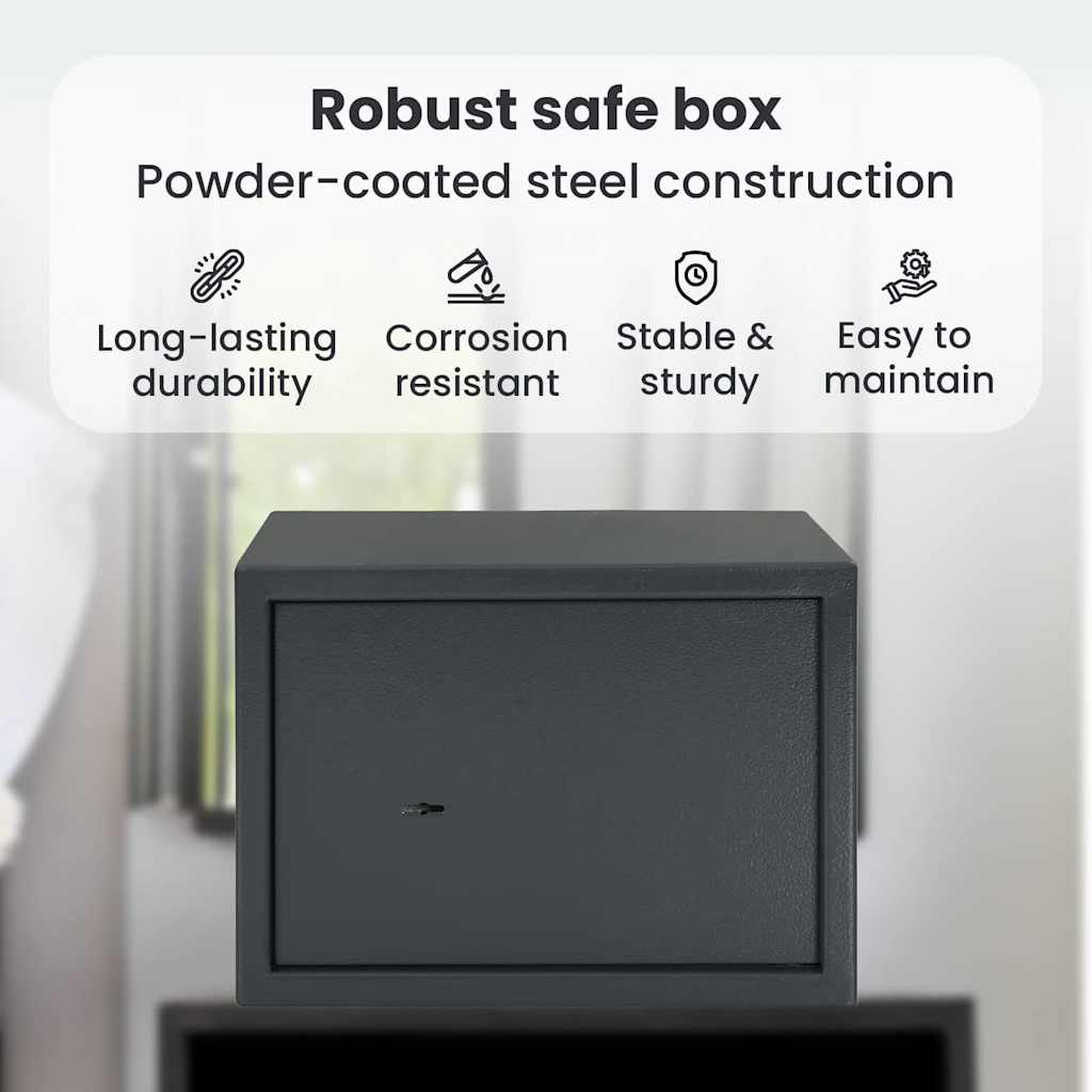 Safe Box with Lock Dark grey 35 x 25 x 25 cm Steel