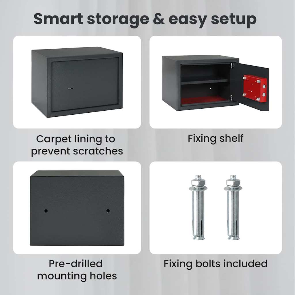 Safe Box with Lock Dark grey 35 x 25 x 25 cm Steel