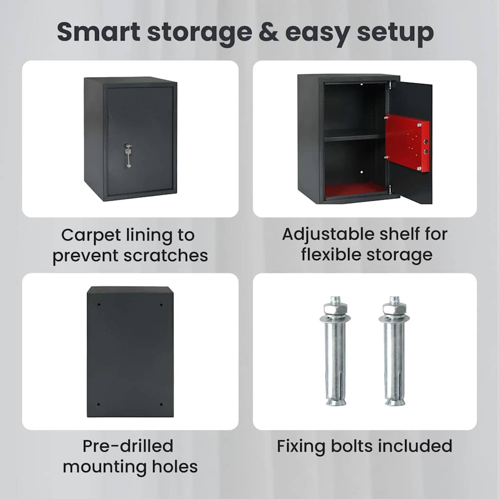 Safe Box with Lock Dark grey 35 x 31 x 50 cm Steel
