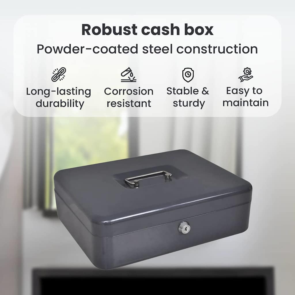 Cash Box with Lock Dark grey 30 x 24 x 9 cm Steel