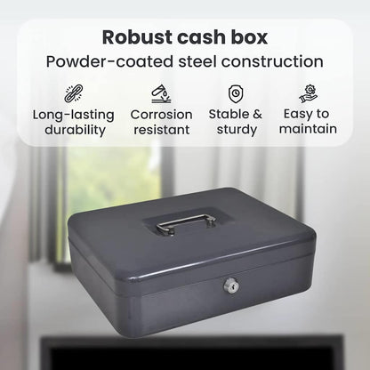 Cash Box with Lock Dark grey 30 x 24 x 9 cm Steel