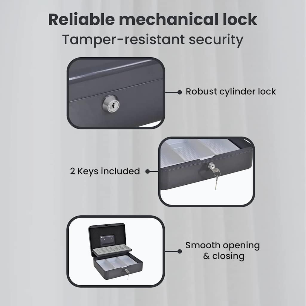 Cash Box with Lock Dark grey 30 x 24 x 9 cm Steel