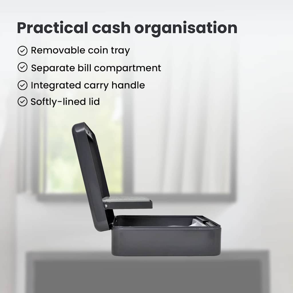 Cash Box with Lock Dark grey 30 x 24 x 9 cm Steel