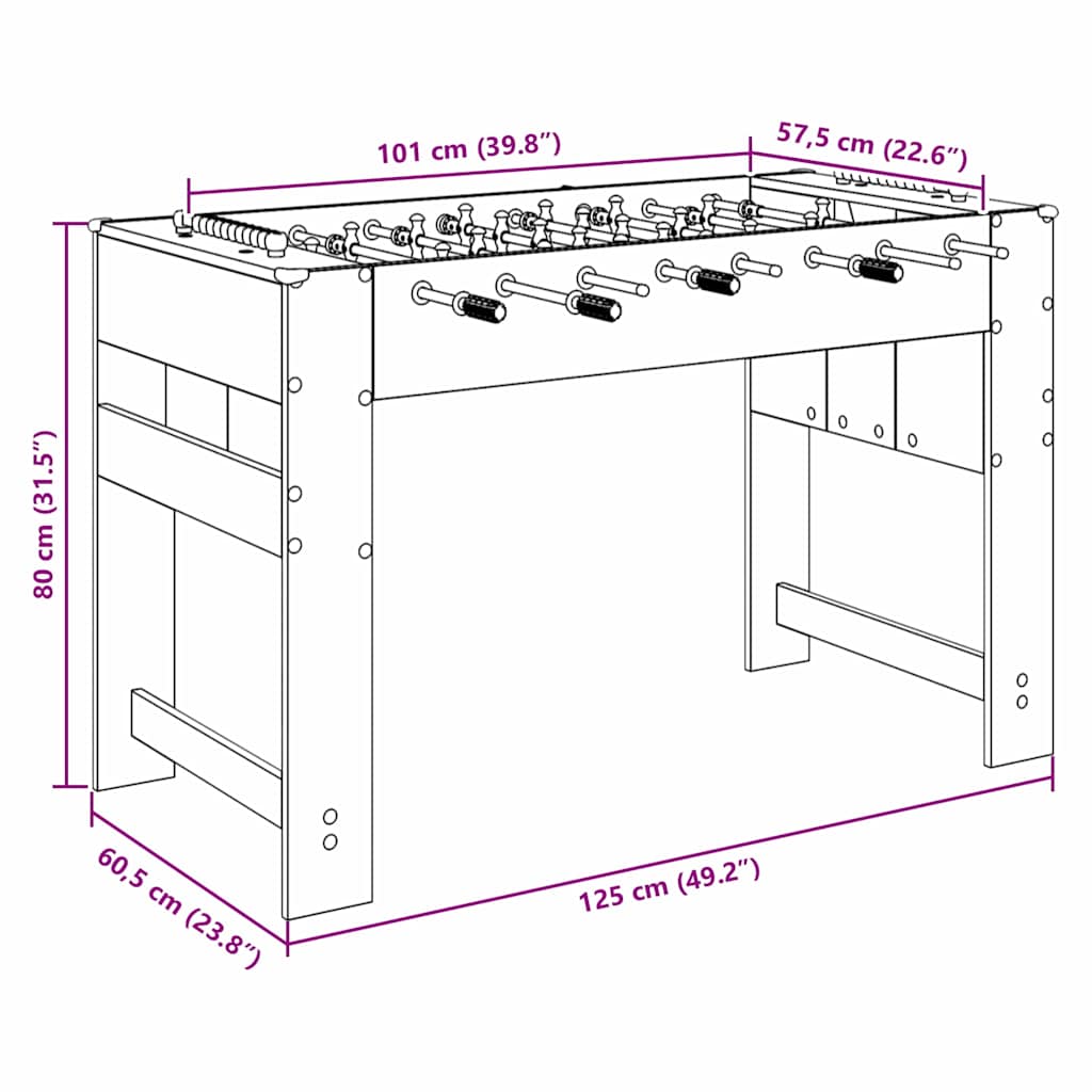 Foosball Table Grey Sonoma 125 x 60.5 x 80 cm Engineered Wood
