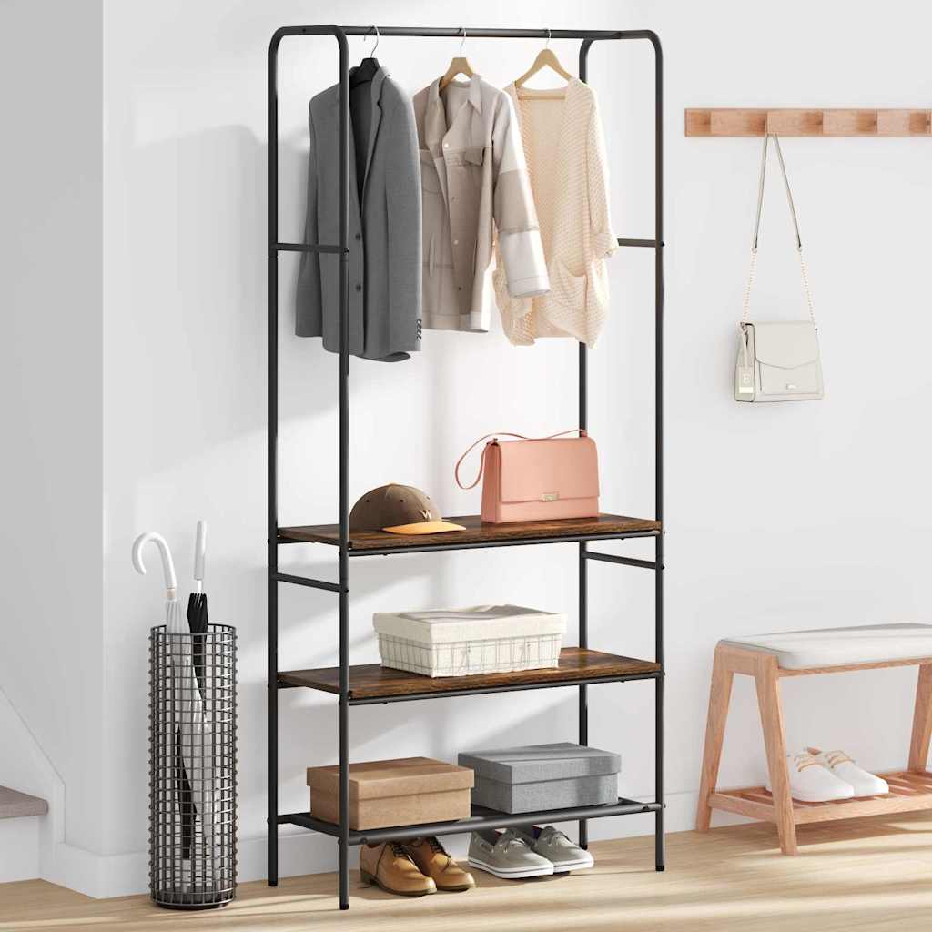 Clothes Rack with Shelves Smoked oak 77 x 30 x 171 cm