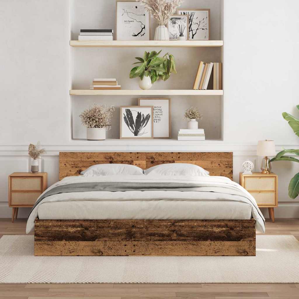 Bed Frame Old Wood 203 x 185 x 70 cm Engineered Wood