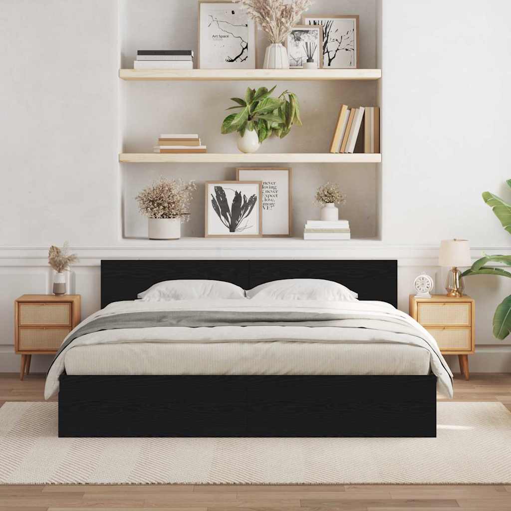 Bed Frame Black Oak 203 x 185 x 70 cm Engineered Wood