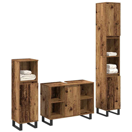 Bathroom Furniture Set 3 pcs Brown Engineered Wood