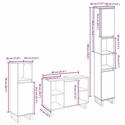 Bathroom Furniture Set 3 pcs Brown Engineered Wood