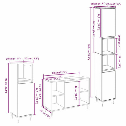 Bathroom Furniture Set with Door 3 pcs Old Wood Engineered Wood