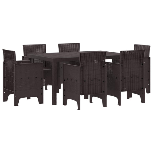 Garden Dining Set 7 pcs Brown Polt rattan