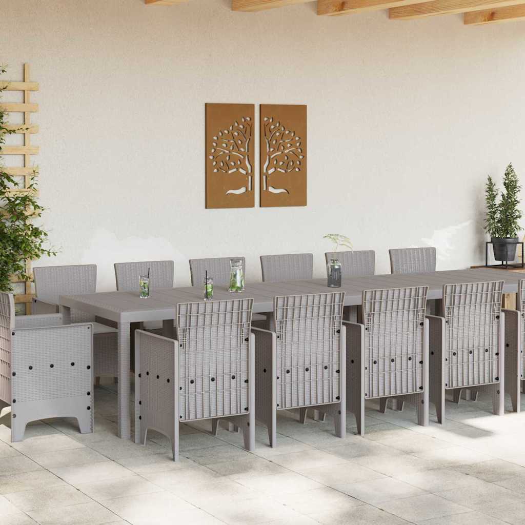 Garden Dining Set 15 pcs Light Grey Polt rattan