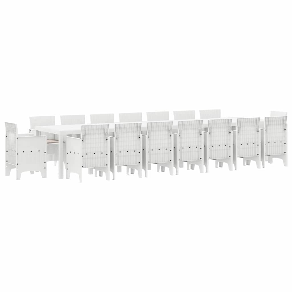 Garden Dining Set with Cushions 17 pcs White PP