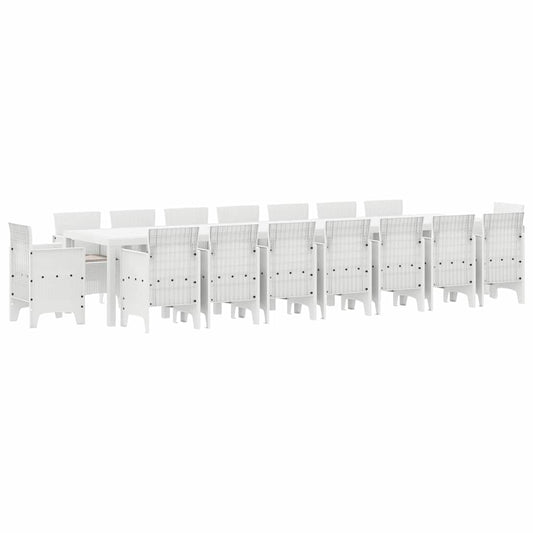 Garden Dining Set with Cushions 17 pcs White PP