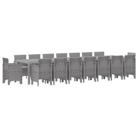 Garden Dining Set with Cushions 17 pcs Light Grey PP