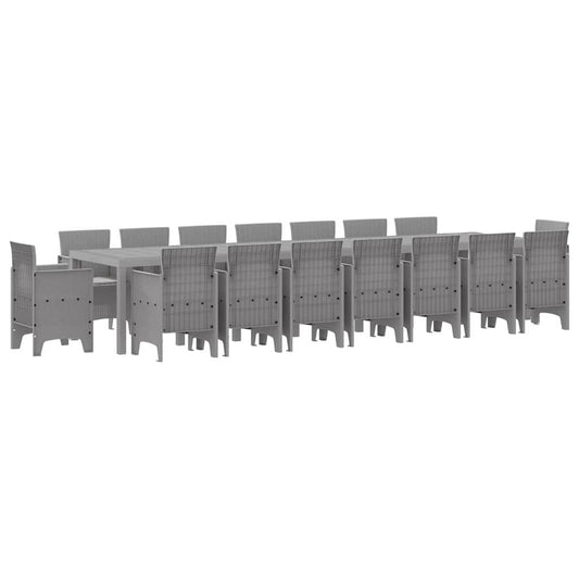 Garden Dining Set with Cushions 17 pcs Light Grey PP