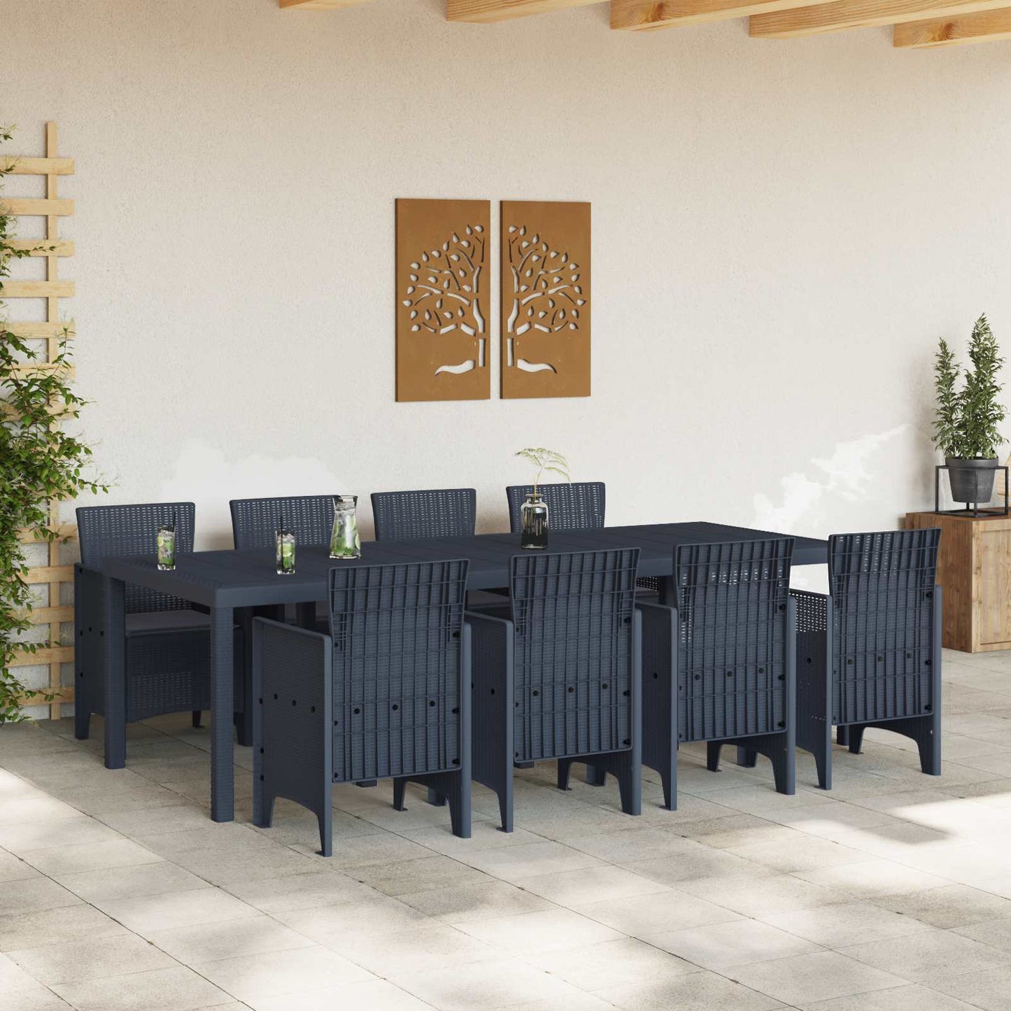 Garden Dining Set 9 pcs Anthracite Polypropylene
