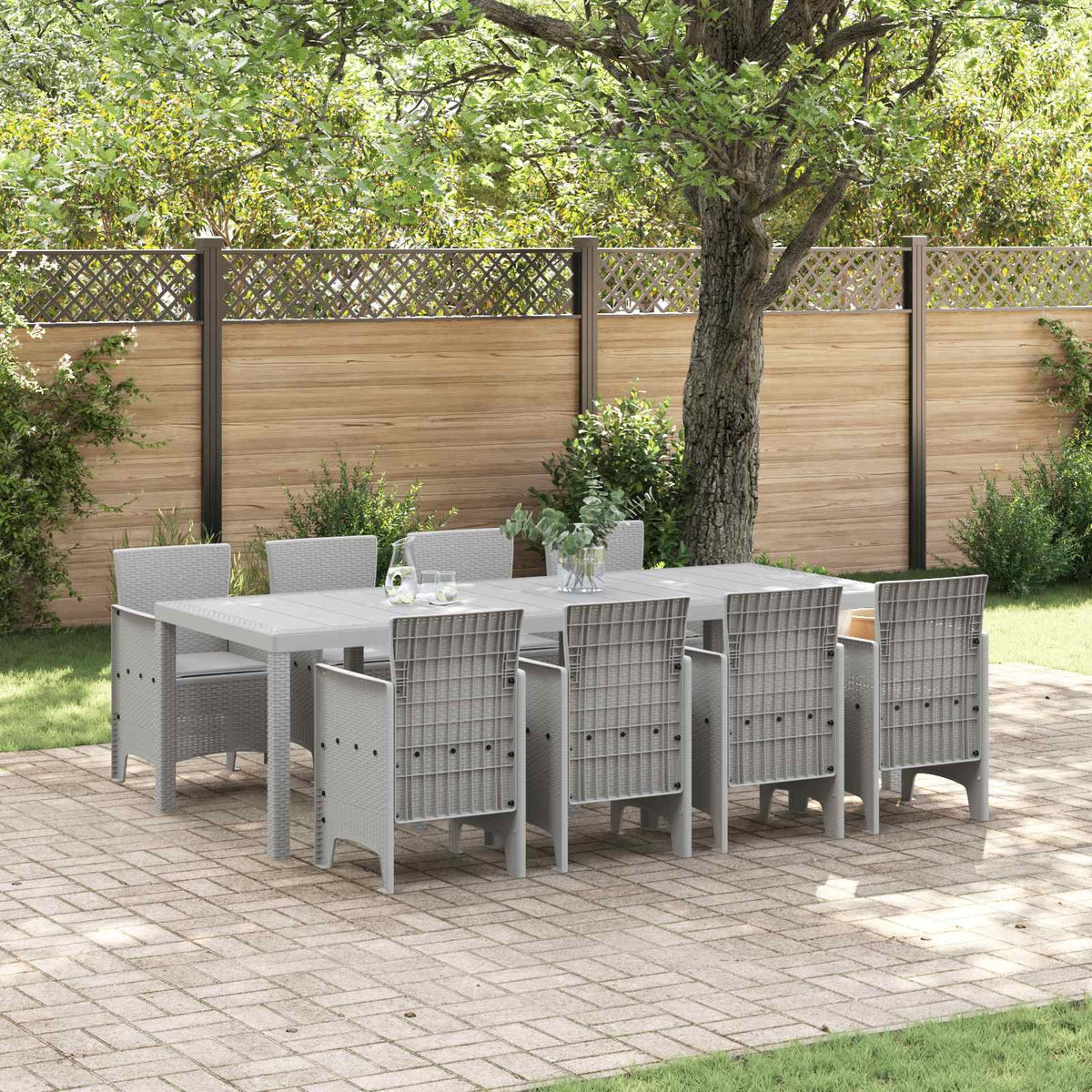 Garden Dining Set 9 pcs Light Grey Polypropylene