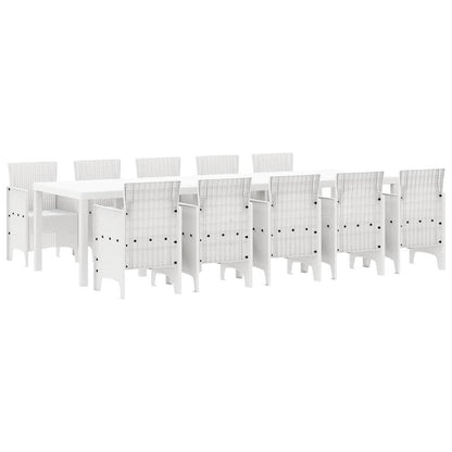 Garden Dining Set 11 pcs White Rattan and Steel