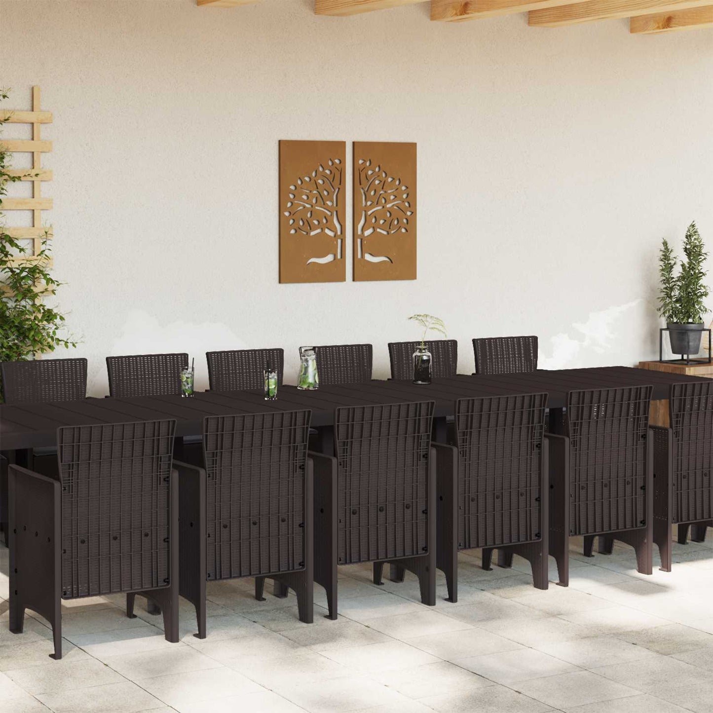 Garden Dining Set with Cushions 15 pcs Brown PP